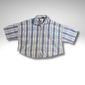 VTG Gitano Pastel Striped Seersucker Button Down Boxy Cropped Cotton Shirt